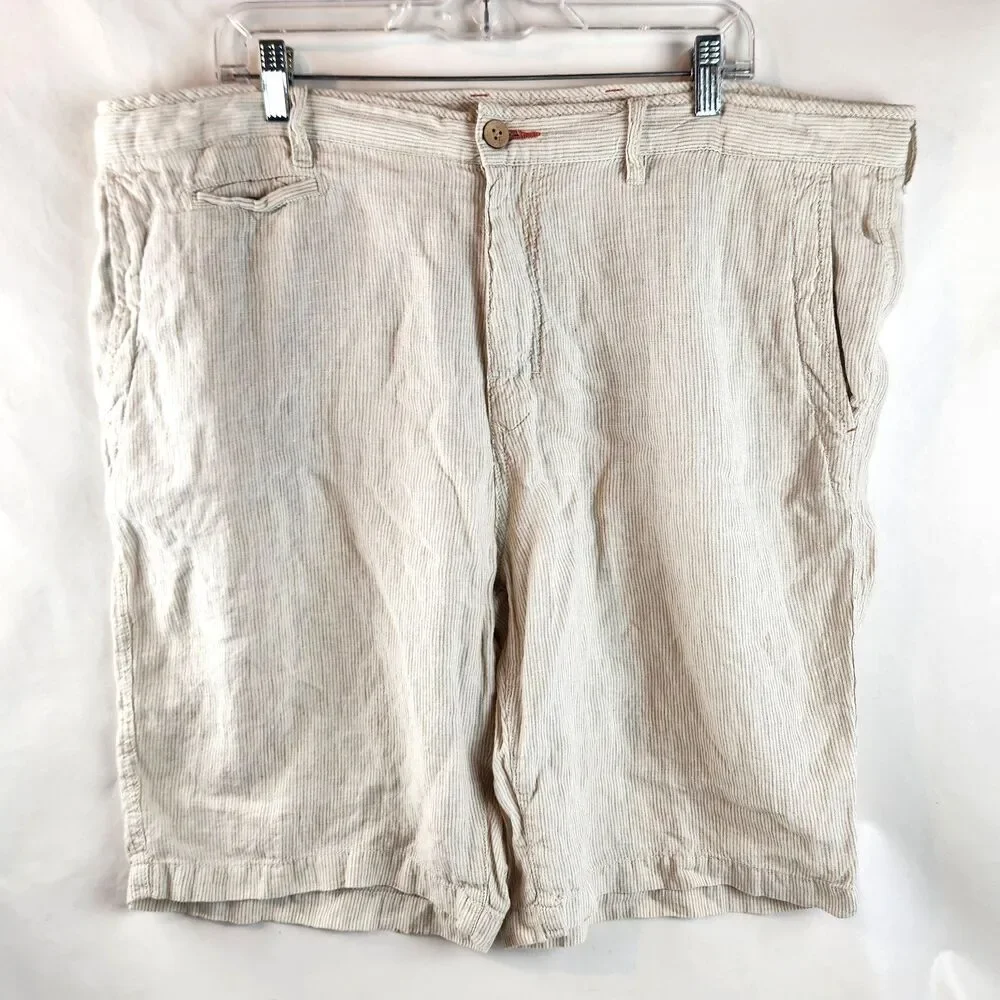Tommy Bahama Relax Shorts Mens 40 Beige Linen Striped Beach Summer Vacation